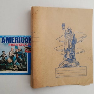 Ephemera patriótica vintage, pacote de cartões postais do bicentenário e capa de livro escolar Holden dos anos 1940 - role para baixo para ver a descrição completa