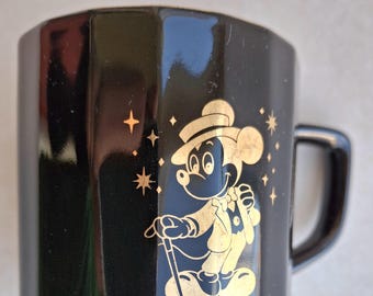 Mickey Mouse Tokyo Disneyland Mug Made in Japan Black with Metallic Gold Graphics -scroll down for full description