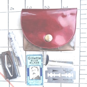 Gillette Mini Travel Razor with Vinyl Case and 2 Blades, One is New In Package, Made in Boston, scroll down for full description