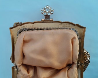 Whiting & Davis Mesh Bag With Rhinestone Clasp Gold Tone