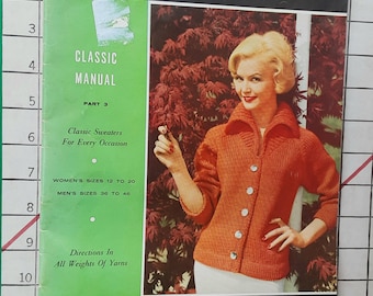 Knitting Pattern Book 1950s,  Spinnerin Men's & Women's Sweaters, Vintage Jumper and  Dress Patterns,  -Scroll down for full description