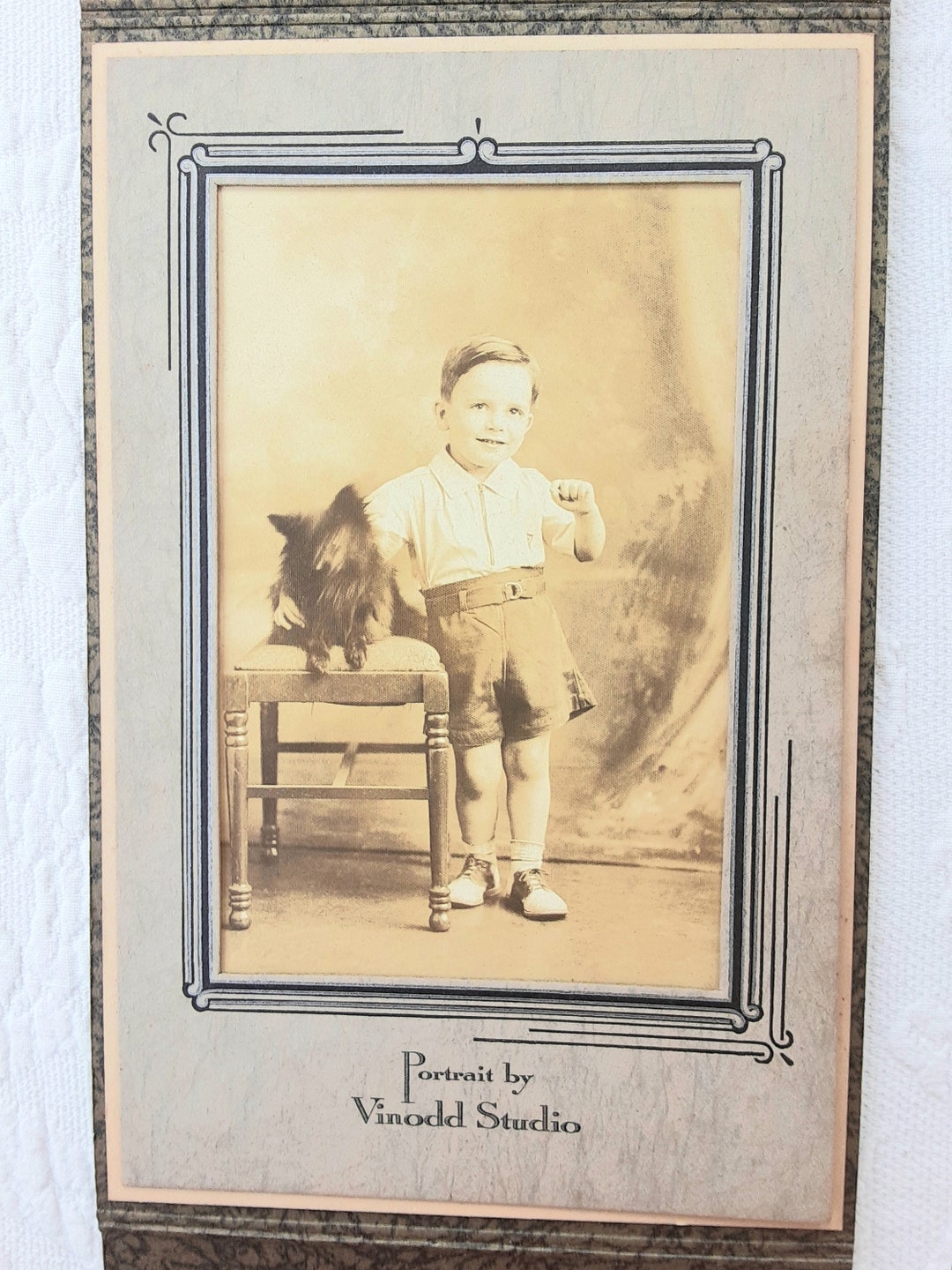 Sepia Photograph of Boy Blurry Dog Photo Studio Portrait Etsy