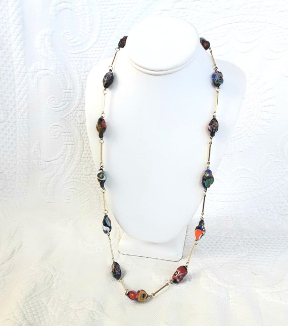 Millefiore Necklace, Multicolor Pinched Beads 1960