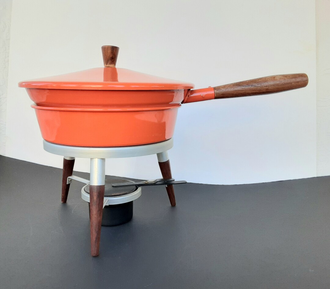 Chafing Dish Orange Enamel Fondue Pot Japan W Stand & Sterno Etsy
