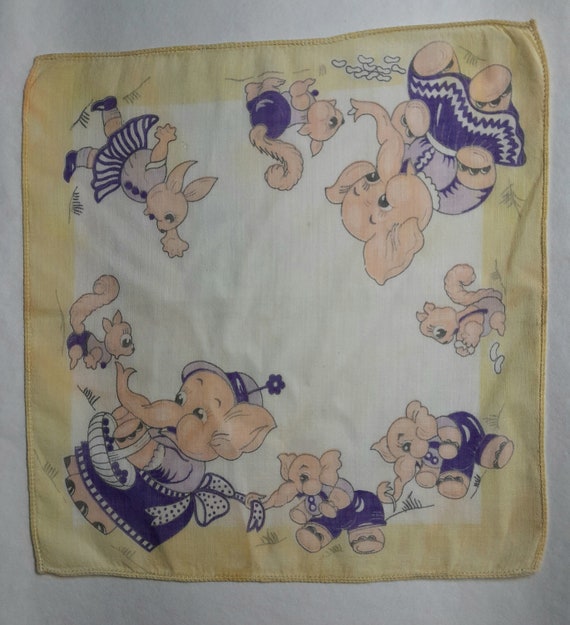 Children's Hankie, Likely 1940s, with Elephants F… - image 10