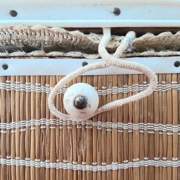 Sewing Box Japan Rattan Distressed  to Upcycle a Project Piece Vintage Repurpose Vanity Storage -scroll down for full description