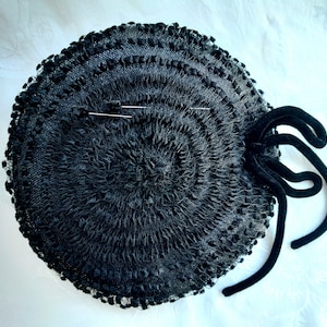Cocktail Hat 1950s Black Dotted Net with Velvet Bow with 2 Hat Pins Tipped in Velvet -scroll down for full description
