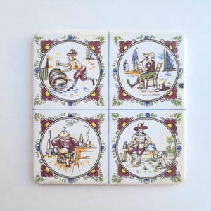 Belgian Tile with Food and Drink Humorous Illustrations, 6 x 6 -scroll down for full description