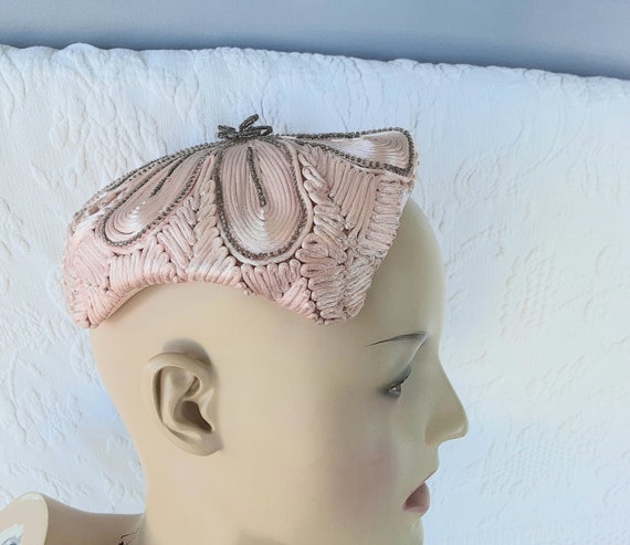 1950s Vintage Juliet Cap Hat Pink Soutache Passem