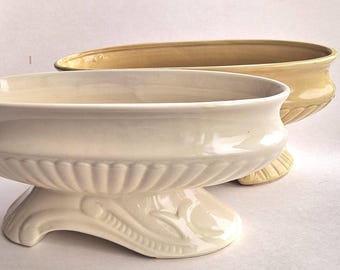 1940s Compote or Planter Large 12 3/4&quot; Ceramic Choose 1 or both Cream or Gold Pedestal  Footed Centerpiece -scroll down for full description