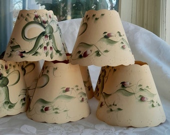 10 Paper Lampshades with No Frames or Clips, Hand Painted Bow and Floral Design with Pierced Details