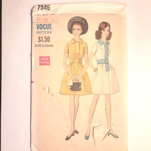 Vogue Uncut Pattern Dress & Belt 1960s , #7546 Sz 14 Vintage Size, Please see measurements Bust 36 Factory Folded -scroll down for details
