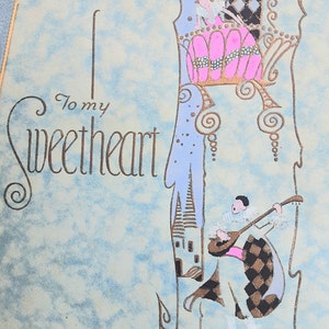 Biglietto d'auguri per innamorati degli anni '20, Art Nouveau, non firmato, busta usata, timbro postale del 1928 - scorri verso il basso per la descrizione completa