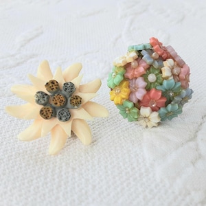 2 Floral Brooches 1950s Vintage Pins, Bone Edelweiss and Featherlite Multicolor Not a Matching Pair -scroll down for full description