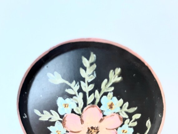 1950s Brooch Miniature Dish Mini Plate Pin  Flora… - image 4