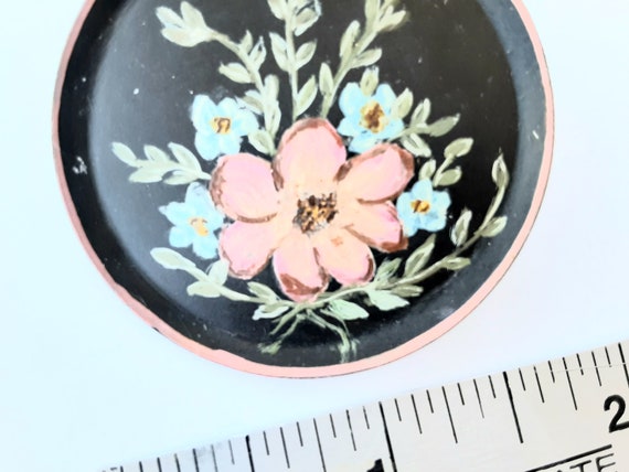 1950s Brooch Miniature Dish Mini Plate Pin  Flora… - image 5