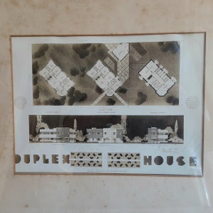MCM Architectural Design ingelijste weergave en plattegrond Yale studentenwerk jaren 1930 - scroll naar beneden voor volledige beschrijving