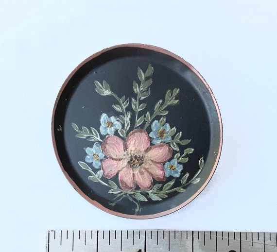 1950s Brooch Miniature Dish Mini Plate Pin  Flora… - image 1