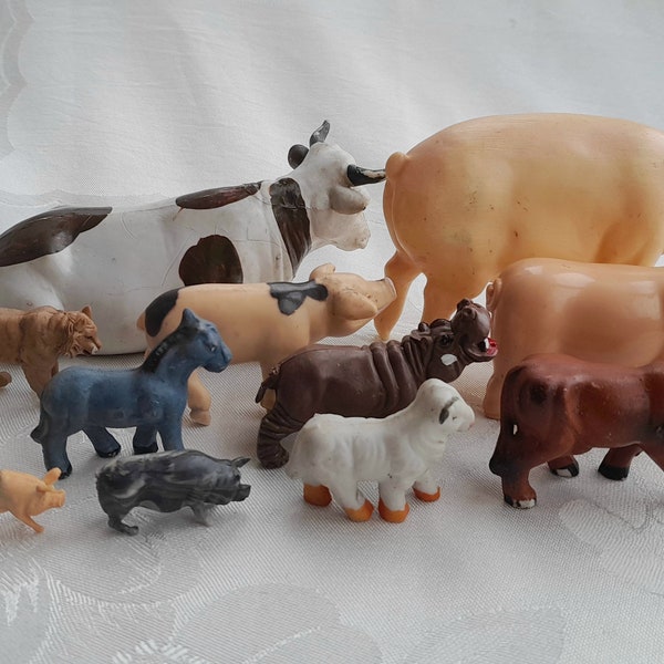 Jouets animaux miniatures, Japon, Hong Kong et Chine, plastique et céramique, lot de 12 - faites défiler vers le bas pour une description complète