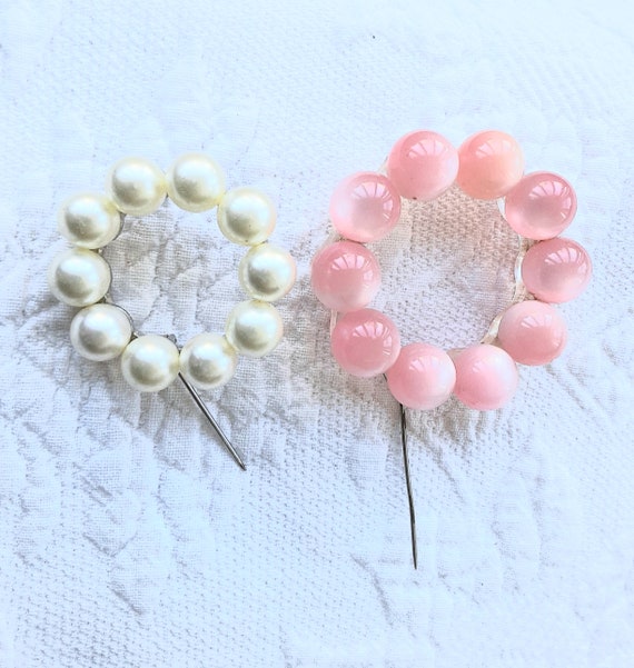 Valentine Brooches Pink & White Heart and Beads, … - image 6