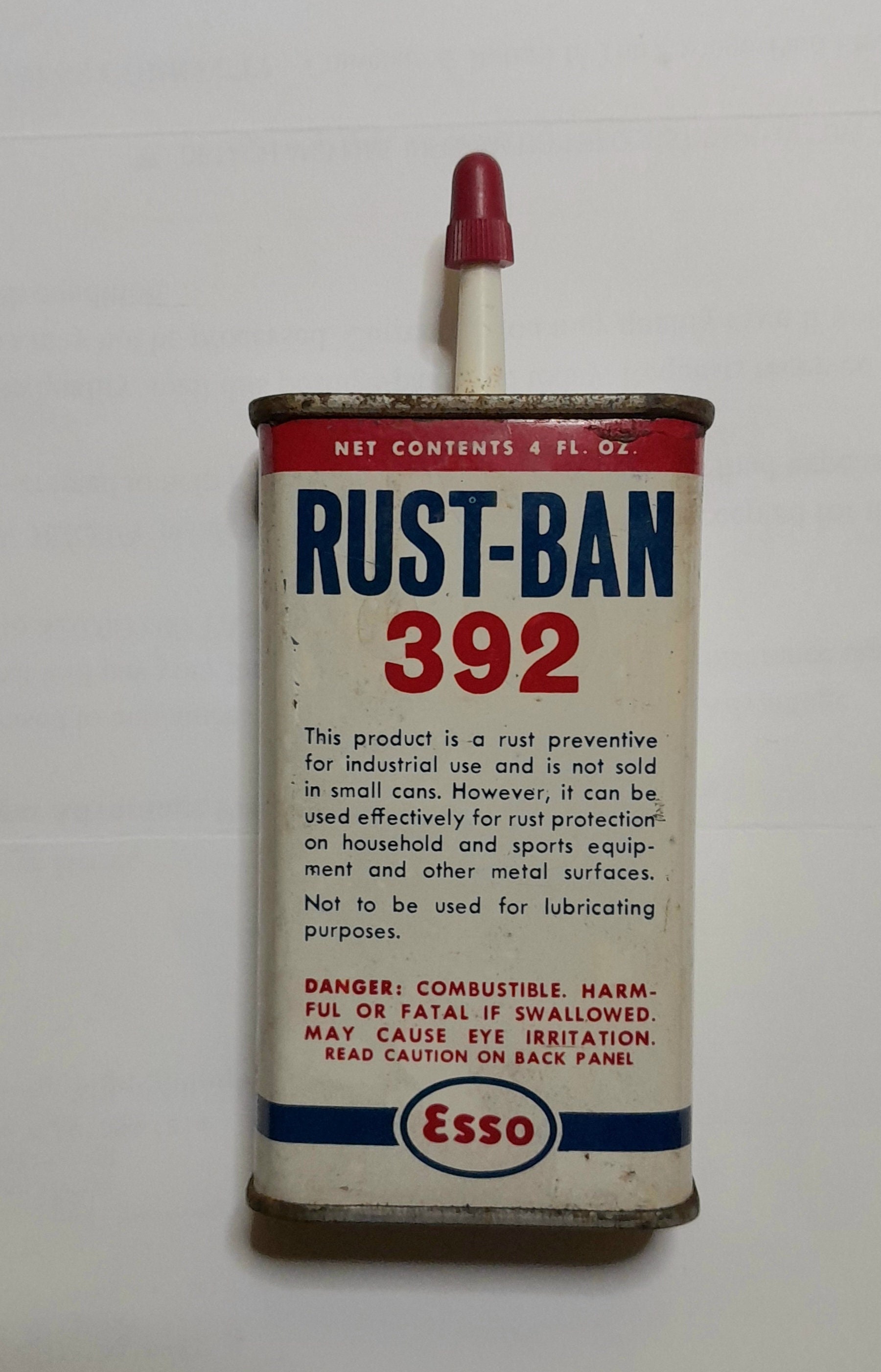 Empty Esso Tin Can Rust-ban 392 4 Oz Size Humble Oil & Refining
