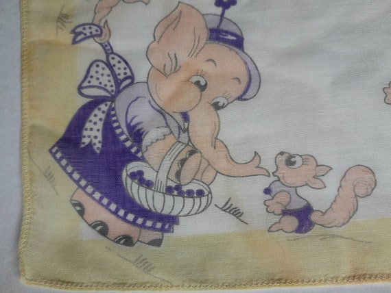 Children's Hankie, Likely 1940s, with Elephants F… - image 2