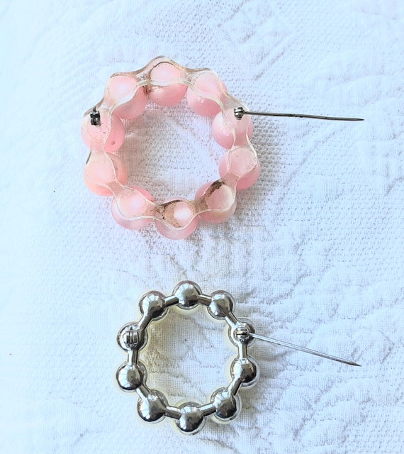 Valentine Brooches Pink & White Heart and Beads, … - image 7