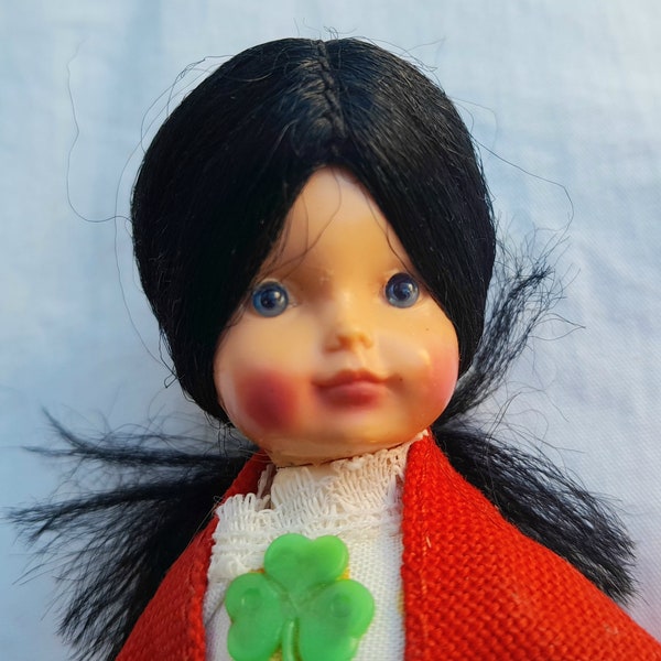 Little Irish Girl Doll with Black Hair St. Patrick's Day Gift 4 1/2"