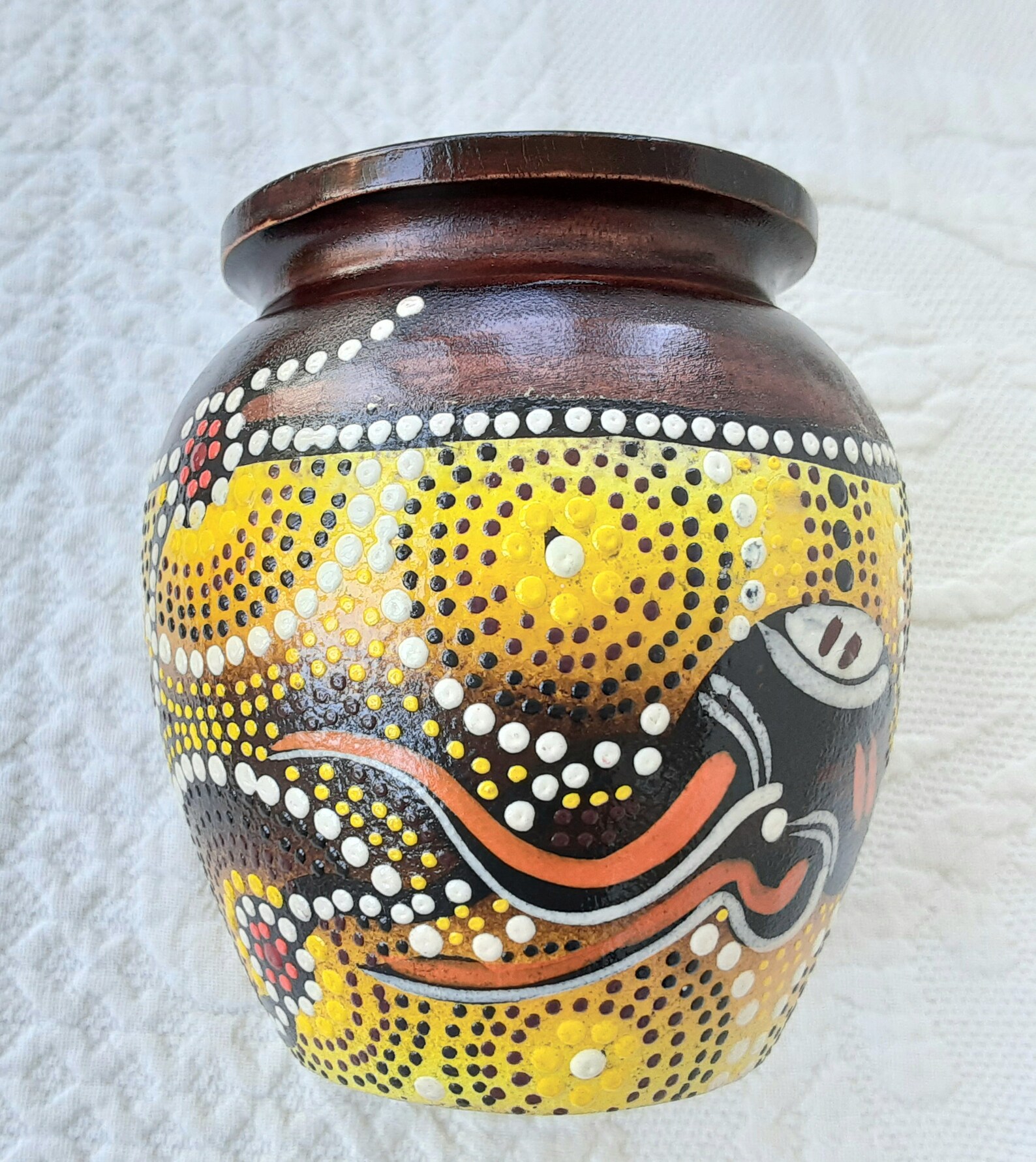 Valdo Australia Aboriginal Art Craft Vase Small Wood Hand Etsy
