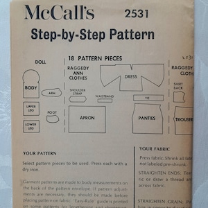 Raggedy Ann &amp; Andy Doll Pattern, Mccall's 2531 With Transfer Sheet ...