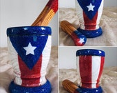 Pilon, Puerto Rico, Medium Wood Mortar and Pestle, Puerto Rican Flag Mortar and Pestle Pilon Set Medium Sized