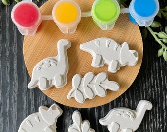 DIY Dinosaur Plaster Magnet Set: Kids Painting Craft, Stocking Stuffer