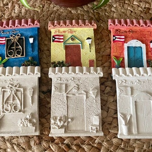 Dipingi il tuo! Souvenir da porta ispirato a Porto Rico, Old San Juan, souvenir PR non verniciato, set multiplo da 3 pezzi, piccolo