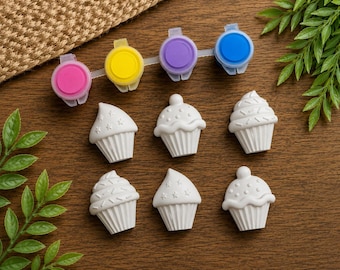 Kit de imanes de yeso para cupcakes (hazlo tú mismo): Manualidades para niños, ideales para pintar o como recuerdo de fiesta.
