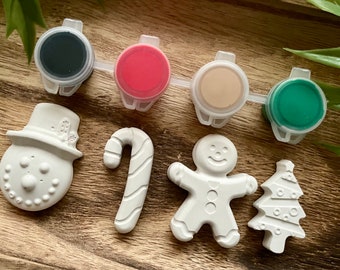 Plaster Craft, DIY Christmas Themed Magnet Set, Paint Own Gingerbread Man, Christmas Tree, Candy Cane, Snowman, Refrigerator Magnet