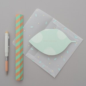 Happy Birthday Greeting Card With Transparent Envelope, Leaf Nature