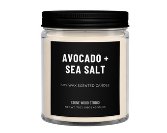 Avocado Sea Salt Soy Wax Candle, Clean Burning Candles, Aromatherapy Gift, Ocean Air, Beachy Themed, Spa Gift, Gift for Girlfriend