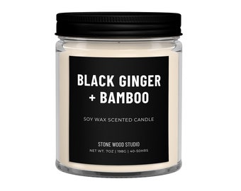 Black Ginger and Bamboo Scented Soy Wax Candle, Spa Scented Candle, Relaxation Gifts for Women, Self Care Gifts for Her, Mothers Day Gifts