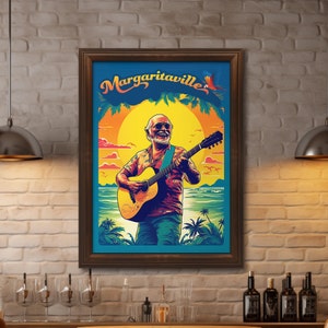 Affiche vibrante Jimmy Buffett, Margaritaville, décoration de bar à la maison, art de bar