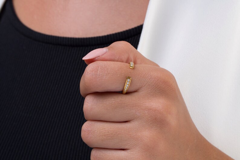 Diamond ring Open diamond band Solid gold ring Black diamonds ring Stackable band Micropave ring Natural diamonds Adjustable ring Gift
