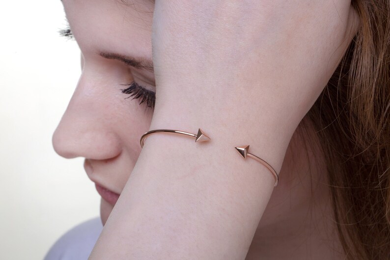 Open bracelet Pyramid cuff bracelet made in solid gold Rose pyramid bracelet Gold cuff bangle, Pyramid shaped Pyramid bangle bracelet
