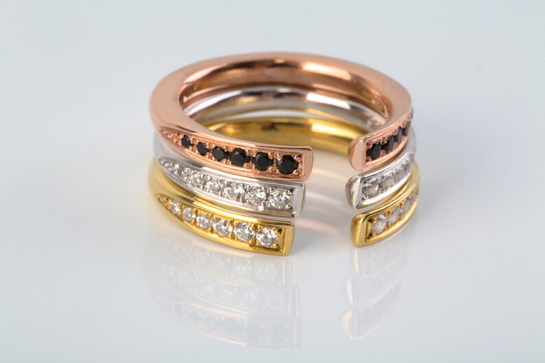Diamond ring Open diamond band Solid gold ring Black diamonds ring Stackable band Micropave ring Natural diamonds Adjustable ring Gift