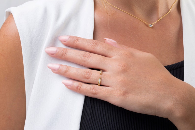 Diamond ring Open diamond band Solid gold ring Black diamonds ring Stackable band Micropave ring Natural diamonds Adjustable ring Gift