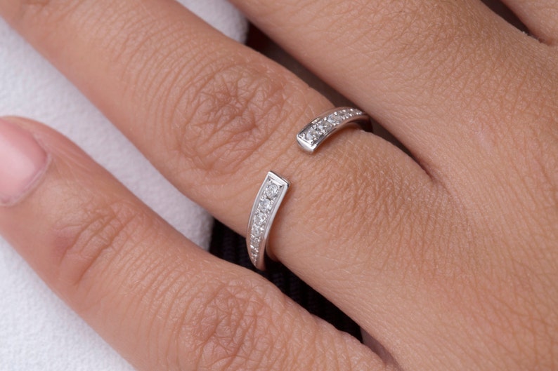 Diamond ring Open diamond band Solid gold ring Black diamonds ring Stackable band Micropave ring Natural diamonds Adjustable ring Gift