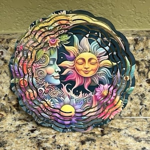 New Sun & Moon Wind Spinner 8&quot; Aluminum Super Cute!