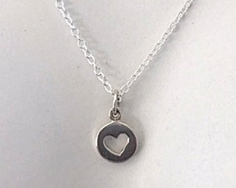 Little Sterling Silver Cut Out Heart Charm Necklace - Minimalist Heart Charm - Small Heart Necklace