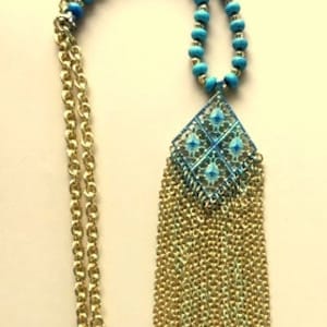 Boho Chic Turquoise and  Long Brass Fringe Tassel Necklace