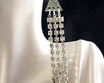 Long Rhinestone and Sterling Silver Earrings - Elegant Holiday or Everyday Rhinestone Earrings - Diamond Look Earrings
