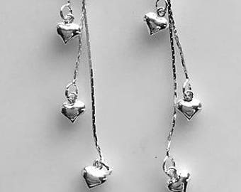 Long Sterling Silver Chain Dangle Earrings: Heart or Star Charms