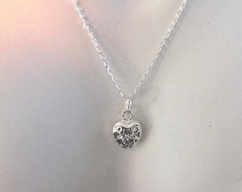 Sterling Silver Filigree Puffy Heart Necklace - 18 Inch Chain